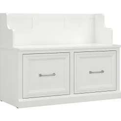 Bush Furniture Woodland 40W Entryway Bench with Doors, White Ash (WDL005WAS)