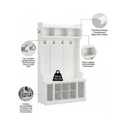 Bush Furniture Woodland 40W Hall Tree and Shoe Storage Bench with Shelves, White Ash (WDL002WAS)