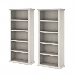 Bush Furniture Yorktown 67"H 5-Shelf Bookcase with Adjustable Shelves, Linen White Oak Laminated Wood, 2/Set (YRK012LW)