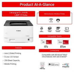 Canon imageCLASS LBP172dw Wireless Black & White Laser Printer, Single-Function, Print (6353C004)