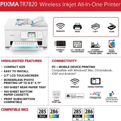 Canon PIXMA TR7820 Inkjet Printer, All-in-One, Print, Scan, Copy (6258C002)