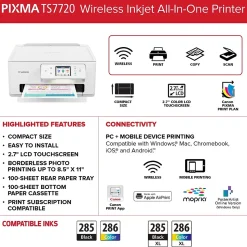 Canon PIXMA TS7720 Wireless Color Inkjet Printer, All-In-One, Print, Scan, Copy (TS7720)