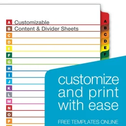 Cardinal OneStep Printable Table of Contents and Dividers, A-Z - 26-Tab, Multicolor, 1/St