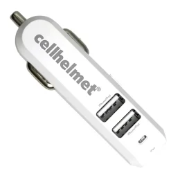 cellhelmet 4.8-Amp 3-Port USB Car Charger with USB-A to Lightning Flat Cable, 3 Feet (CAR-4.8/3-B+F-LIGHT-3-W)