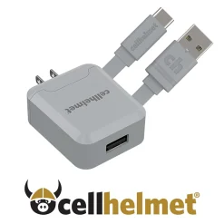 cellhelmet 2.1-Amp Single-USB Wall Charger with USB-A to USB-C Round Cable, 3 Feet (WALL-2.1/1+R-USB-C-3-G)
