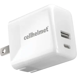 cellhelmet Dual Wall Block Charger with USB and USB-C Port, 20-Watt, White (WALL-PD-20W-A-C)
