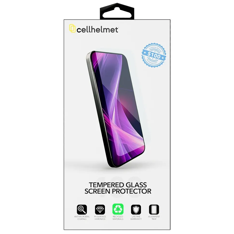 cellhelmet Tempered Glass Screen Protector for iPhone 16 Pro Max with $100 Coverage (ST-107-C100)