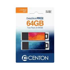 Centon DataStick Pro 2 64GB USB 3.2 Type-A Flash Drives, Watercolor Blue/Watercolor Orange, 2/Pack (C1-U3T0AY-64G-2)