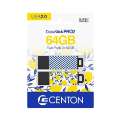 Centon DataStick Pro 2 64GB USB 2.0 Type-A Flash Drives, Abstract Blue/Lemon Sweet, 2/Pack (C1-U3T066-64G-2)