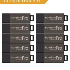 Centon DataStick Pro 2GB USB 2.0 Type A Flash Drive, Gray, 10/Pack (DSP2GB10PK)