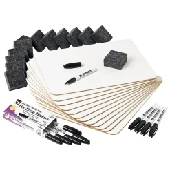 Charles Leonard Lap Board Class Pack, 2-Sided Plain/Lined Boards, Dry Erase Markers, Erasers (CHL35030)