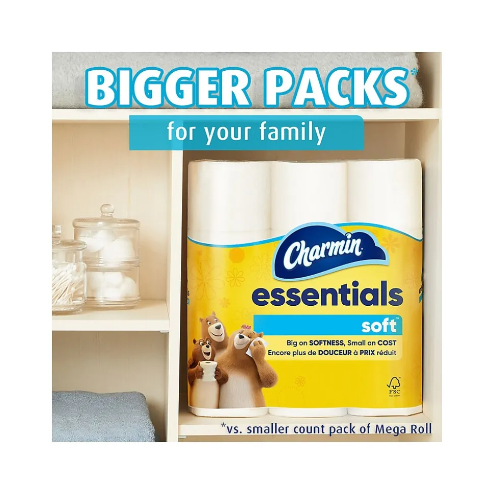 Charmin Essentials Soft Mega Toilet Paper, 2-Ply, White, 330 Sheets/Roll, 9 Rolls/Pack, 4 Packs/Carton (04536)