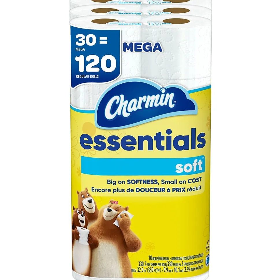 Charmin Essentials Soft Toilet Paper, 2-Ply, White, 330 Sheets/Roll, 10 Rolls/Pack, 3 Packs/Carton (04534)