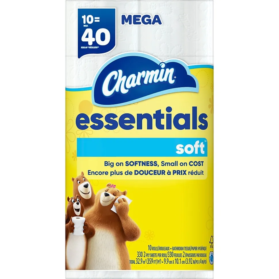 Charmin Essentials Soft Toilet Paper, 2-Ply, White, 330 Sheets/Roll, 10 Rolls/Pack, 3 Packs/Carton (04534)