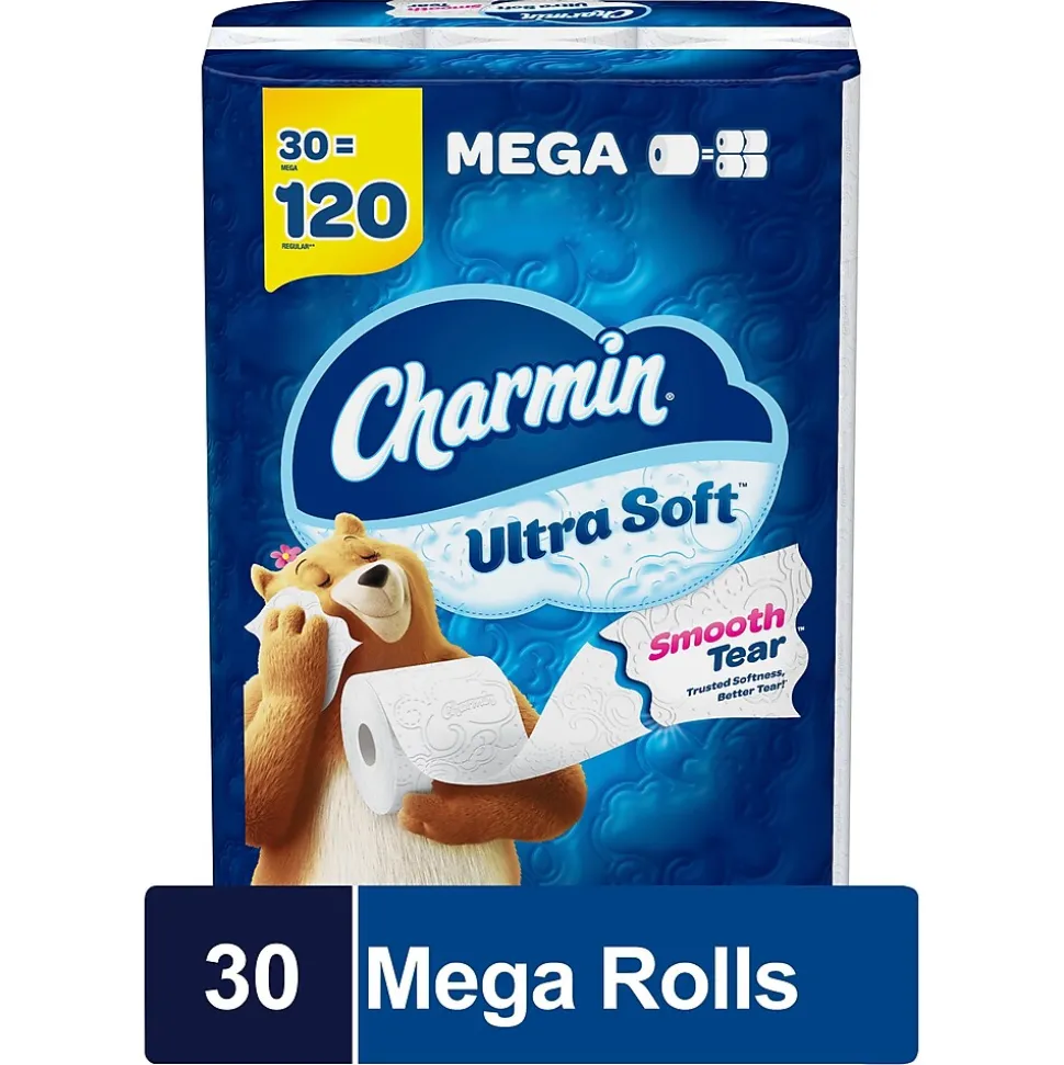 Charmin Ultra Soft Mega Toilet Paper, 2-Ply, White, 224 Sheets/Roll, 30 Rolls/Pack (01537)