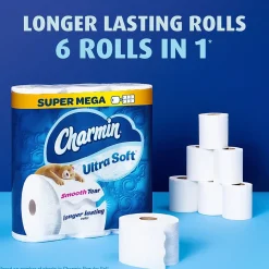 Charmin Ultra Soft Super Mega Toilet Paper, 2-Ply, White, 336 Sheets/Roll, 6 Rolls/Pack (08467)