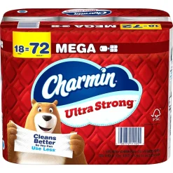 Charmin Ultra Strong Mega Toilet Paper, 2-ply, White, 220 Sheets/Roll, 18 Rolls/Case (01560/52084)