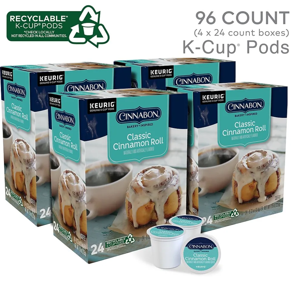 Cinnabon Classic Cinnamon Roll Coffee Keurig® K-Cup® Pods, Light Roast, 96/Carton (10099555063056)