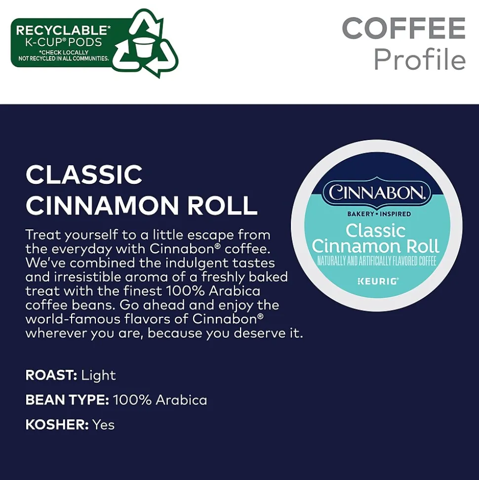 Cinnabon Classic Cinnamon Roll Coffee Keurig® K-Cup® Pods, Light Roast, 96/Carton (10099555063056)