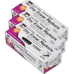 CLI Dry Erase Markers, Bullet Tip, Black, 12/Pack, 3 Packs (CHL47320-3)