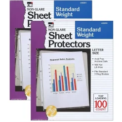 CLI Non-Glare Standard Sheet Protector, 8.5" x 11", Clear, 100/Box, 2 Boxes (CHL48281-2)