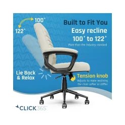 Click365 Transform 3.0 Ergonomic Vegan Leather Swivel Desk Chair, White (CCHR10008C)