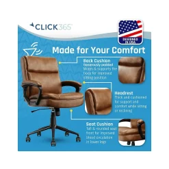 Click365 Transform 2.0 Ergonomic Bonded Leather Swivel Desk Chair, Cognac (CCHR10007A)