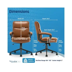 Click365 Transform 2.0 Ergonomic Bonded Leather Swivel Desk Chair, Cognac (CCHR10007A)