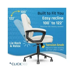 Click365 Transform 2.0 Ergonomic Bonded Leather Swivel Desk Chair, White (CCHR10007C)