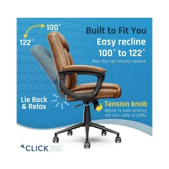 Click365 Transform 1.0 Ergonomic Bonded Leather Swivel Desk Chair, Cognac (CCHR10001A)