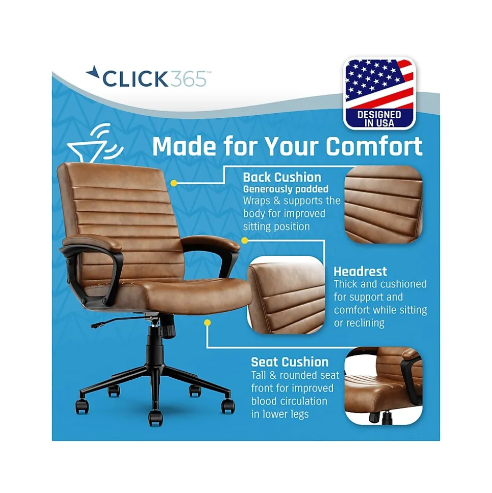 Click365 Transform 3.0 Ergonomic Bonded Leather Swivel Desk Chair, Cognac (CCHR10008A)