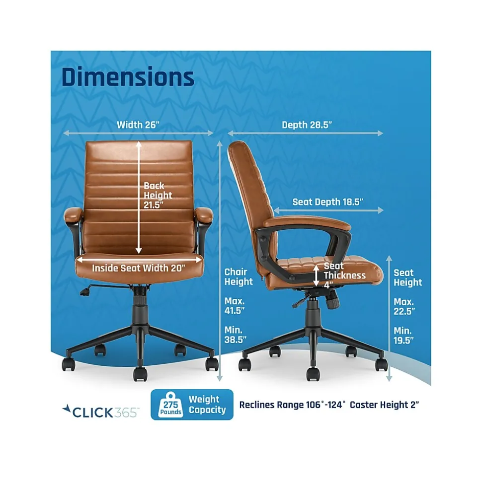 Click365 Transform 3.0 Ergonomic Bonded Leather Swivel Desk Chair, Cognac (CCHR10008A)