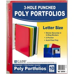 C-Line® Heavyweight, 3-Hole Punched, 2-Pocket Portfolio, Assorted Colors, 10 Per Pack, 2 Packs (CLI32930-2)