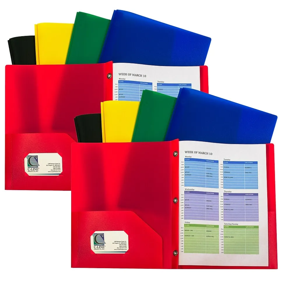 C-Line Heavyweight 2-Pocket Portfolio Folder with Fasteners, Assorted Colors, 10/Pack, 2 Packs/Bundle (CLI32960-2)