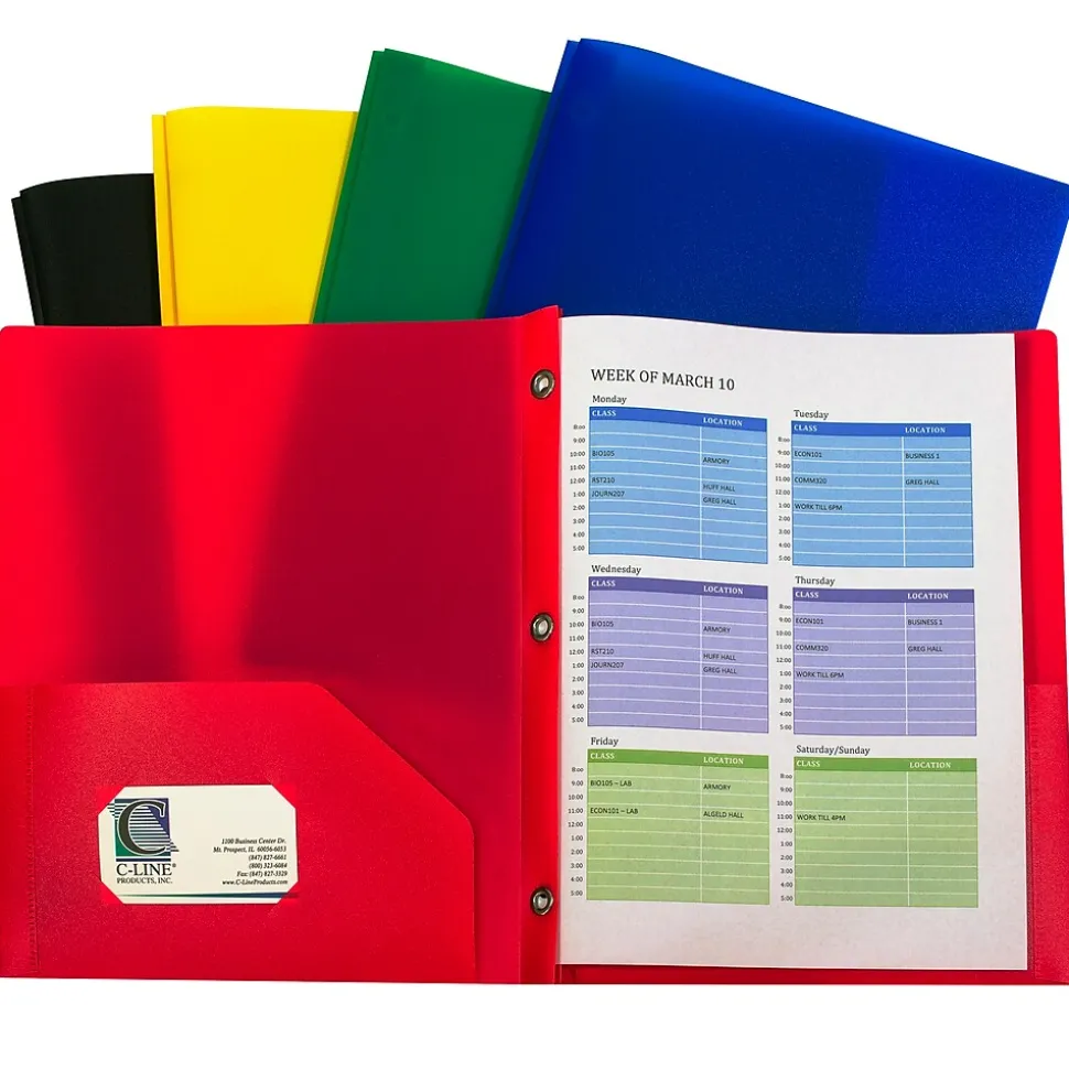 C-Line Heavyweight 2-Pocket Portfolio Folder with Fasteners, Assorted Colors, 10/Pack, 2 Packs/Bundle (CLI32960-2)