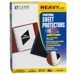 C-Line Side Loading Poly Sheet Protectors, Heavy Gauge, 11" x 8-1/2", Clear, 50/Box (CLI00010)