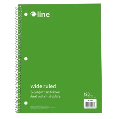 C-Line 3-Subject Notebooks, Wide Ruled, 120 Sheets, Assorted Colors, 3/Bundle (CLI22046-3)