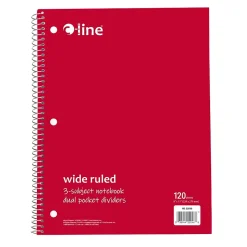 C-Line 3-Subject Notebooks, Wide Ruled, 120 Sheets, Assorted Colors, 3/Bundle (CLI22046-3)