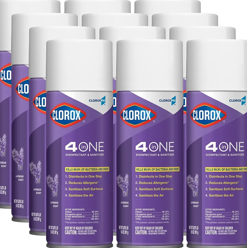 CloroxPro Clorox 4 in One Disinfectant & Sanitizer, Lavender, 14 Ounces Each, Pack of 12 (32512)