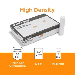 Coastwide Professional™ 30 Gallon Trash Bag, 30" x 37", High Density, 8 mic, Natural, 500 Bags/Box (CW57407)
