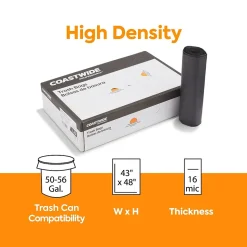 Coastwide Professional™ 50-56 Gallon Trash Bag, 43" x 48", High Density, 16 mic, Black, 200 Bags/Box (CW57392)