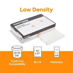 Coastwide Professional™ 50-56 Gallon Trash Bag, 43" x 47", Low Density, 1.1 mil, Clear, 100 Bags/Box (CW57393)