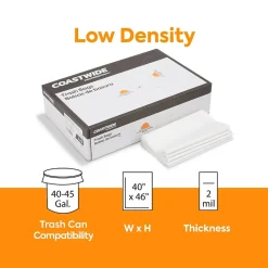 Coastwide Professional™ 40-45 Gallon Trash Bag, 40" x 46", Low Density, 2 mil, Clear, 100 Bags/Box (CW57394)