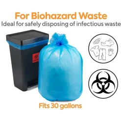 Coastwide Professional™ 30 Gallon Biohazard Bags, Low Density, 1.3 Mil, Blue, 200 Bags/Box (CW57396)