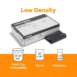 Coastwide Professional™ 20-30 Gallon Trash Bag, 30" x 36", Low Density, 1.35 mil, Black, 150 Bags/Box (CW21761)