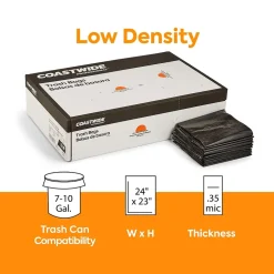 Coastwide Professional™ 7-10 Gallon Trash Bag, 24" x 23", Low Density, 0.35 mil, Black, 500 Bags/Box (CW21759)