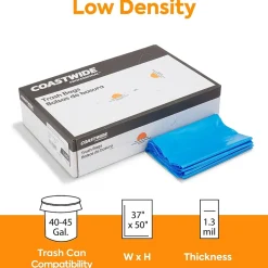 Coastwide Professional™ 40-45 Gallon Biohazard Bag, Low Density, 1.3 mil, Blue, 150 Bags/Box (CW50712)