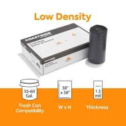 Coastwide Professional™ 55-60 Gallon Trash Bag, 38" x 58", Low Density, 1.5 mil, Black, 5 100 Bags/Box (CW25531)