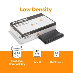 Coastwide Professional™ 55-60 Gallon Trash Bag, 38" x 58", Low Density, 1.3 mil, Black, 100 Bags/Box (CW22342)