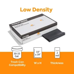 Coastwide Professional™ 30-33 Gallon Trash Bag, 33" x 39", Low Density, 2 mil, Black, 100 Bags/Box (CW57403)